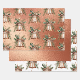 Rose Gold Bronze Christmas Bell Wrapping Paper Sheet