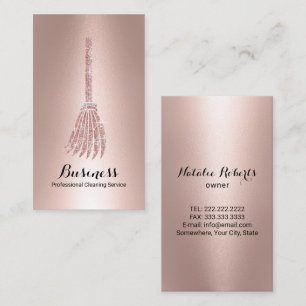 Rose Gold Broom Cleaning Service House Keeping  Business Card