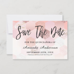 Rose Gold Brush Script  Quinceanera Save The Date