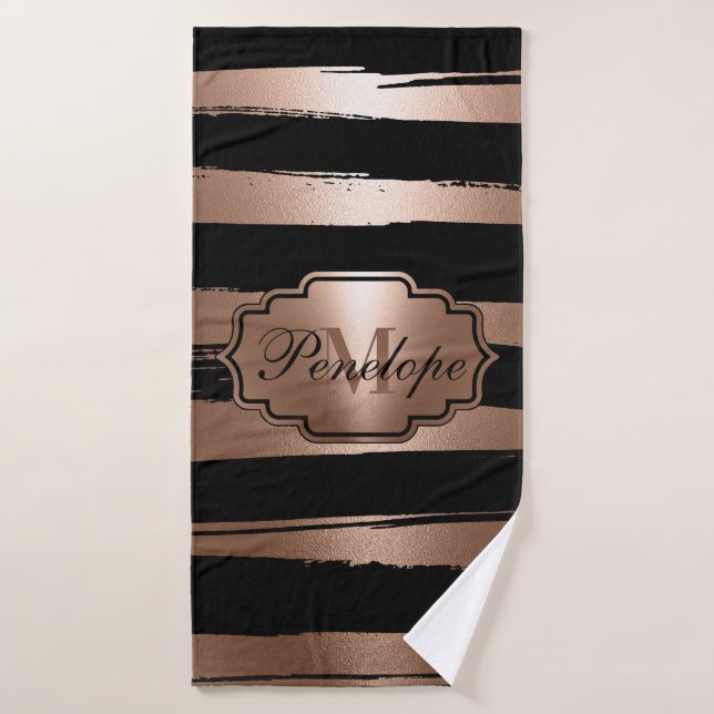 Rose Gold Brush Stripes Bath Towel Set (Bath Towel)