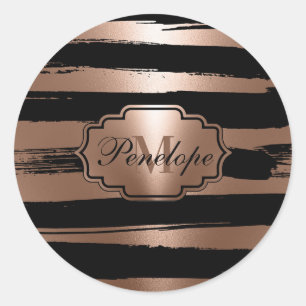 Rose Gold Brush Stripes Classic Round Sticker