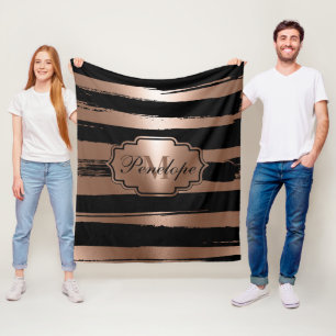 Rose Gold Brush Stripes Fleece Blanket