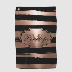 Rose Gold Brush Stripes Golf Towel