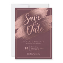 Rose Gold Brush Stroke Burgundy Wedding Invitation