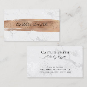 Rose Gold Brush Stroke Silver White Foil Marble Business Card