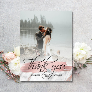 Rose Gold Brush Stroke Wedding Thank You   2 PHOTO Postcard