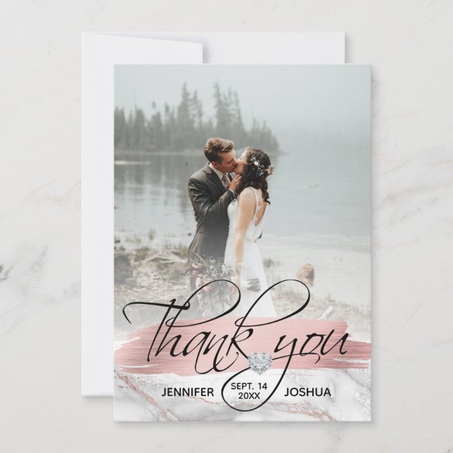 Rose Gold Brush Stroke Wedding Thank You | PHOTO Invitation (Front)