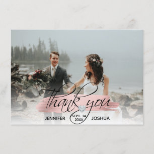 Rose Gold Brush Stroke Wedding Thank You   PHOTO Invitation