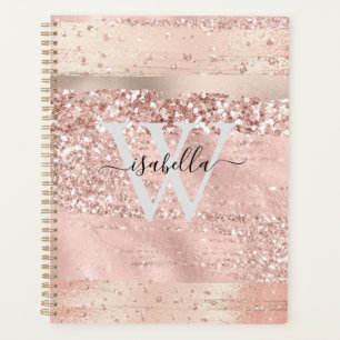 Rose Gold Brush Strokes Glitter Script Monogram Planner