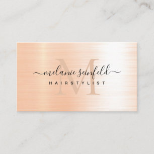 Rose Gold Brushed Metal Elegant Blush Monogram Business Card
