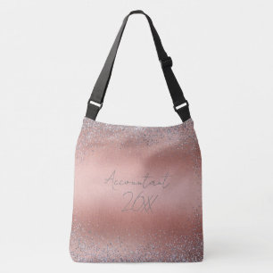 Rose Gold Brushed Metal Glitter Monogram   Crossbody Bag