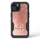 Rose Gold Brushed Metal Glitter Monogram Name