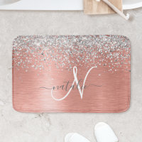 Rose Gold Brushed Metal Glitter Monogram Name