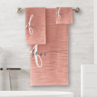 Rose Gold Brushed Metal Glitter Monogram Name