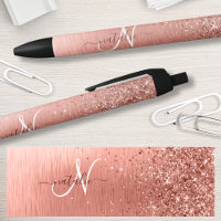 Rose Gold Brushed Metal Glitter Monogram Name