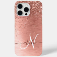 Rose Gold Brushed Metal Glitter Monogram Name