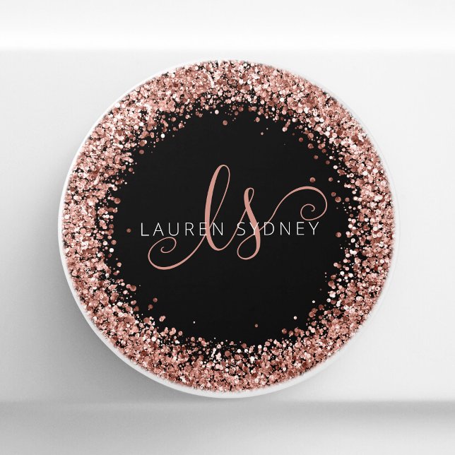 Rose Gold Brushed Metal Glitter Monogram Name Cera Ceramic Knob (Creator Uploaded)