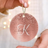 Rose Gold Brushed Metal Glitter Monogram Name