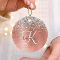 Rose Gold Brushed Metal Glitter Monogram Name