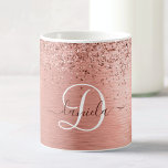 Rose Gold Brushed Metal Glitter Monogram Name Coffee Mug<br><div class="desc">Easily personalise this trendy chic coffee mug design featuring pretty rose gold sparkling glitter on a rose gold brushed metallic background.</div>
