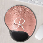 Rose Gold Brushed Metal Glitter Monogram Name Gel Mouse Pad<br><div class="desc">Easily personalise this trendy chic mouse pad design featuring pretty rose gold sparkling glitter on a rose gold brushed metallic background.</div>