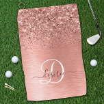 Rose Gold Brushed Metal Glitter Monogram Name Golf Towel<br><div class="desc">Easily personalise this trendy chic golf towel design featuring pretty rose gold sparkling glitter on a rose gold brushed metallic background.</div>