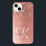 Rose Gold Brushed Metal Glitter Monogram Name iPhone 14 Plus Case<br><div class="desc">Easily personalise this trendy chic phone case design featuring pretty rose gold sparkling glitter on a rose gold brushed metallic background.</div>