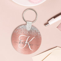 Rose Gold Brushed Metal Glitter Monogram Name
