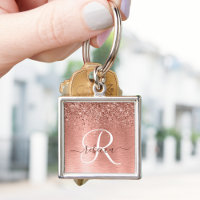 Rose Gold Brushed Metal Glitter Monogram Name