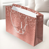 Rose Gold Brushed Metal Glitter Monogram Name
