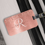 Rose Gold Brushed Metal Glitter Monogram Name Luggage Tag<br><div class="desc">Easily personalise this trendy chic luggage tag design featuring pretty rose gold sparkling glitter on a rose gold brushed metallic background.</div>