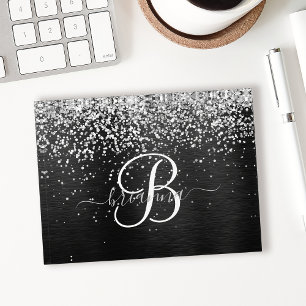 Rose Gold Brushed Metal Glitter Monogram Name Pape Paperweight