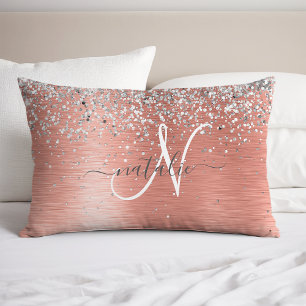 Rose Gold Brushed Metal Glitter Monogram Name Pillowcase