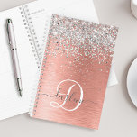 Rose Gold Brushed Metal Glitter Monogram Name Planner<br><div class="desc">Easily personalise this trendy chic planner design featuring pretty silver sparkling glitter on a rose gold brushed metallic background.</div>