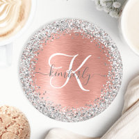 Rose Gold Brushed Metal Glitter Monogram Name
