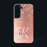 Rose Gold Brushed Metal Glitter Monogram Name Samsung Galaxy Case<br><div class="desc">Easily personalise this trendy chic phone case design featuring pretty rose gold sparkling glitter on a rose gold brushed metallic background.</div>