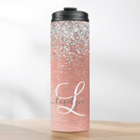 Rose Gold Brushed Metal Glitter Monogram Name