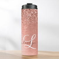 Rose Gold Brushed Metal Glitter Monogram Name