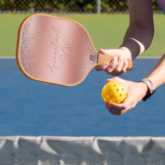 Rose Gold Brushed Metal Glitter Monogram | Pickleball Paddle (Insitu)