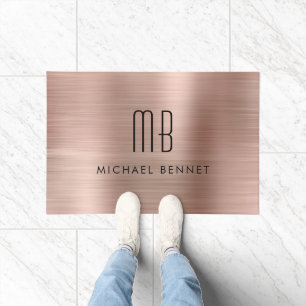 Rose Gold Brushed Metal Monogram Doormat
