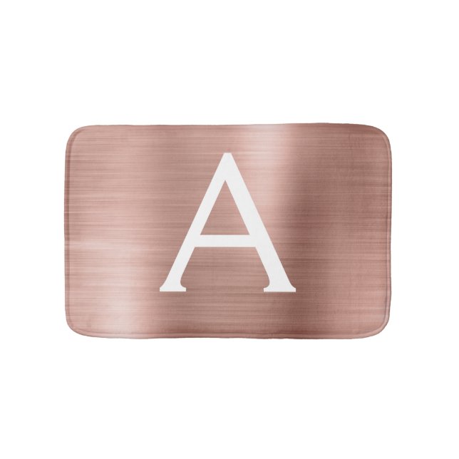 Rose Gold Brushed Metal Monogram Name and Initial Bath Mat (Front)