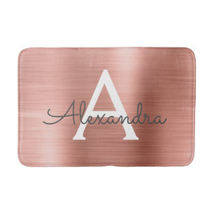 Rose Gold Brushed Metal Monogram Name and Initial Bath Mat