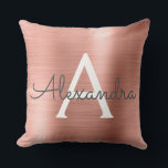 Rose Gold Brushed Metal Monogram Name and Initial Cushion<br><div class="desc">Rose Gold Foil  Brushed Metal Monogram Name and Initial Pillow. The pillow makes the perfect gift for someone decorating her room in rose gold.</div>