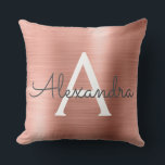 Rose Gold Brushed Metal Monogram Name and Initial Cushion<br><div class="desc">Rose Gold Foil  Brushed Metal Monogram Name and Initial Pillow. The pillow makes the perfect gift for someone decorating her room in rose gold.</div>