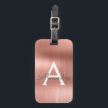 Rose Gold Brushed Metal Monogram Name and Initial Luggage Tag<br><div class="desc">Rose Gold } Blush Pink Brushed Metal Foil Monogram Name and Initial Luggage Tag. This bag tag is perfect for Back to School,  Work,  or Travelling.</div>