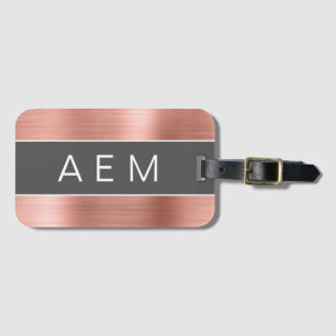 Rose Gold Brushed Metal Monogram Name and Initial Luggage Tag