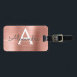 Rose Gold Brushed Metal Monogram Name and Initial Luggage Tag<br><div class="desc">Rose Gold } Blush Pink Brushed Metal Foil Monogram Name and Initial Luggage Tag. This bag tag is perfect for Back to School,  Work,  or Travelling.</div>