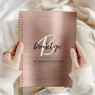 Rose Gold Brushed Metal Monogram Recipe Book