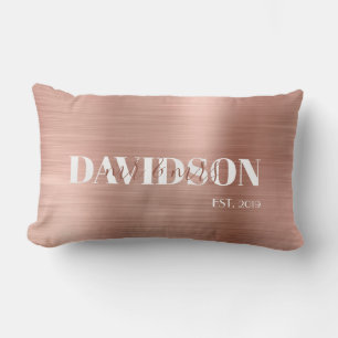 Rose Gold Brushed Metal Personalise Wedding Lumbar Cushion
