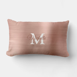 Rose Gold Brushed Metal Personalised Monogram Lumbar Cushion